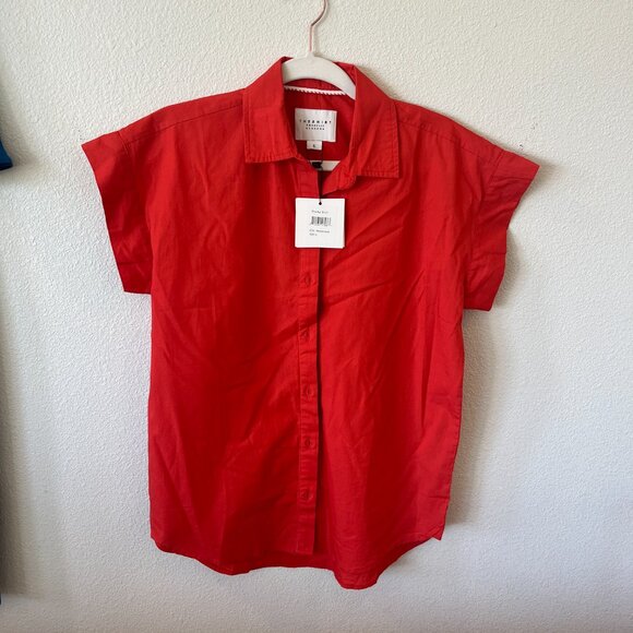 NWT The Shirt by Rochelle Behrens Short Sleeved Boyfriend Shirt in Persimmon - Picture 4 of 7